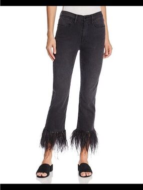 FRAME Le High Straight Feather-Cuff Jeans in Ludlow Black Wash Feather 27